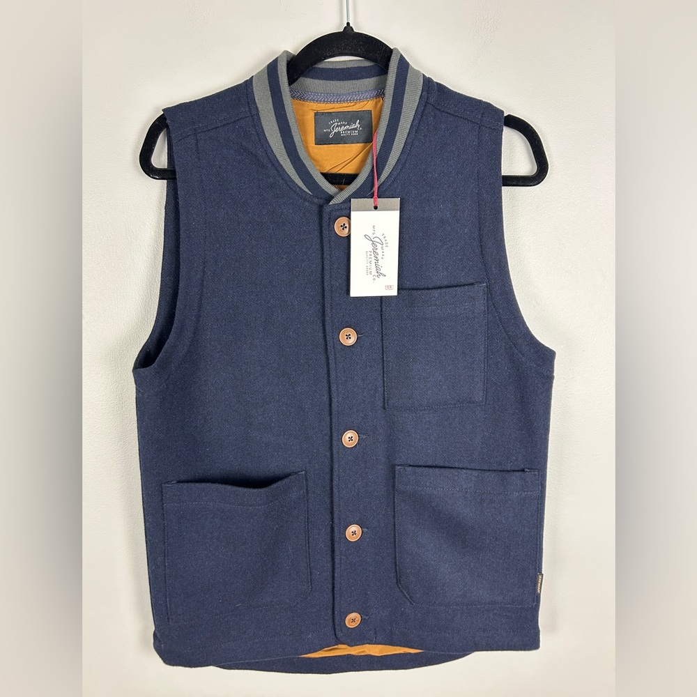 JEREMIAH NWT 100% Wool Vest Wasitcoat Navy Blue Men's Small Old Money Tailored
